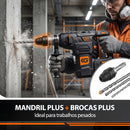 Martelete Rotativo Concrex 4 em 1 — Perfura Concreto, 4 Brocas Inclusas + BRINDES: Óculos de Proteção e Protetor Auricular